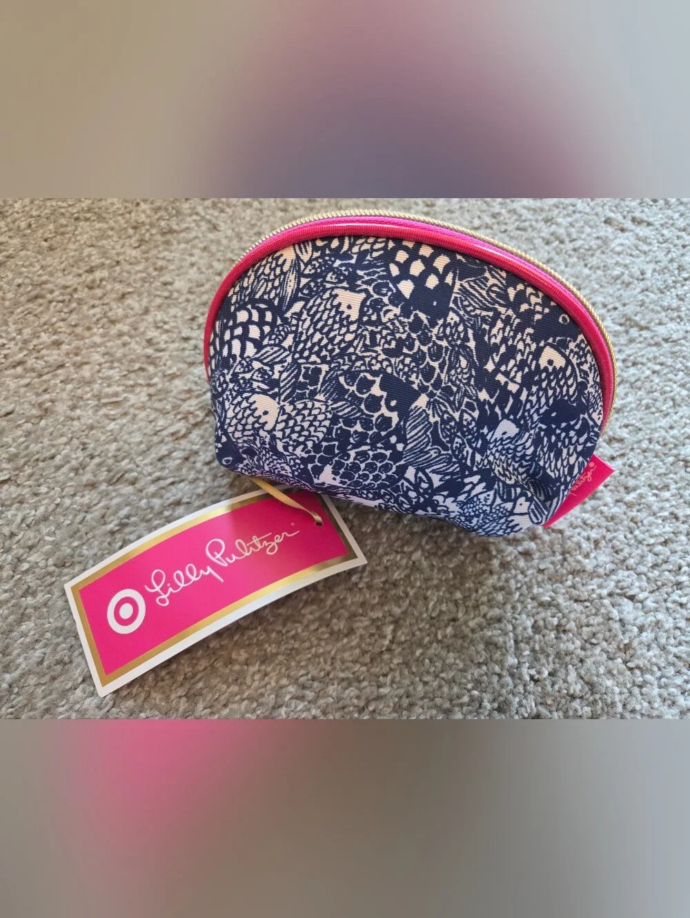 Lilly Pulitzer X Target Pink & Blue Fish Print Cosmetic Pouch Make Up Bag